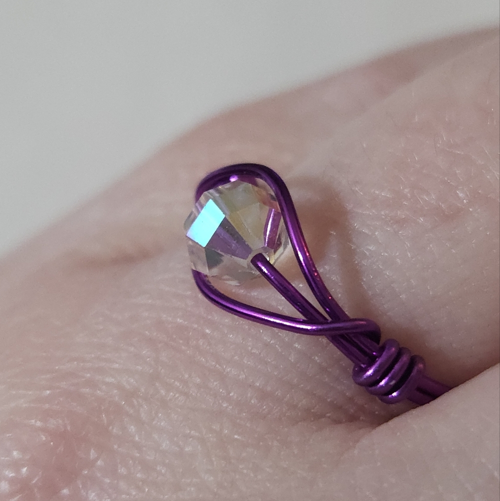 Handmade Vintage Aurora Borealis Crystal Wire Wrapped Ring Size 7 / Made to Size - Picture 11 of 13